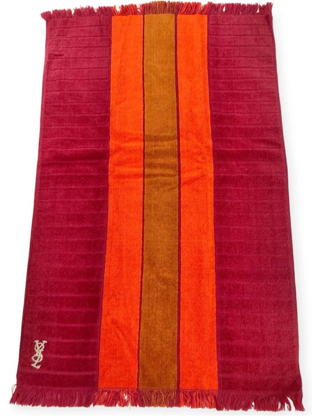 2 Vintage 70’s YSL Yves Saint Laurent Fieldcrest Hand Towels Stripe Red Orange
